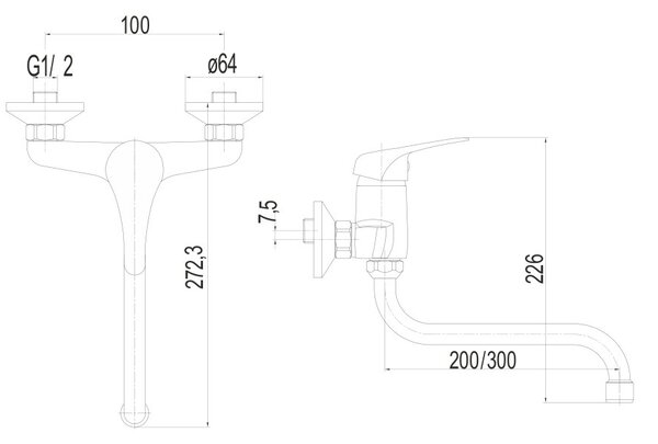 Mereo Mereo, Drezová nástenná batéria, Lila, s ramienkom rúrkovým ø 18 mm - 300 mm, chróm, MER-CBEE301A06