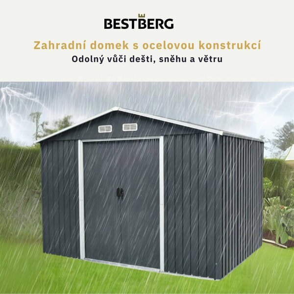 Záhradný domček BestBerg ZDB-7A / 7,2 m² / 301 x 238 x 214 cm / šedá