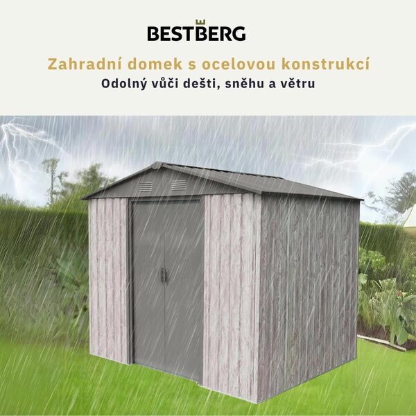 Záhradný domček BestBerg ZDB-4SD / 4,1 m² / 236 x 174 x 206 cm / dekor biele drevo / sivá