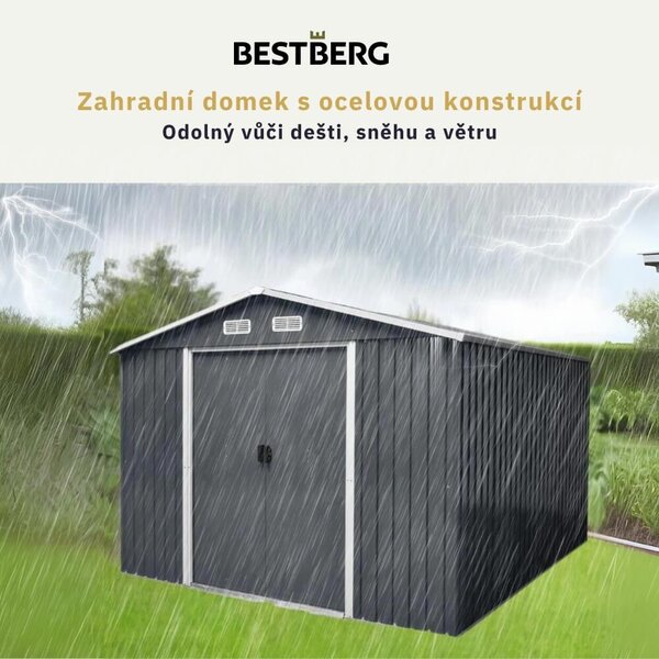Záhradný domček BestBerg ZDB-9A / 9 m² / 279 x 324 x 211 cm / šedá