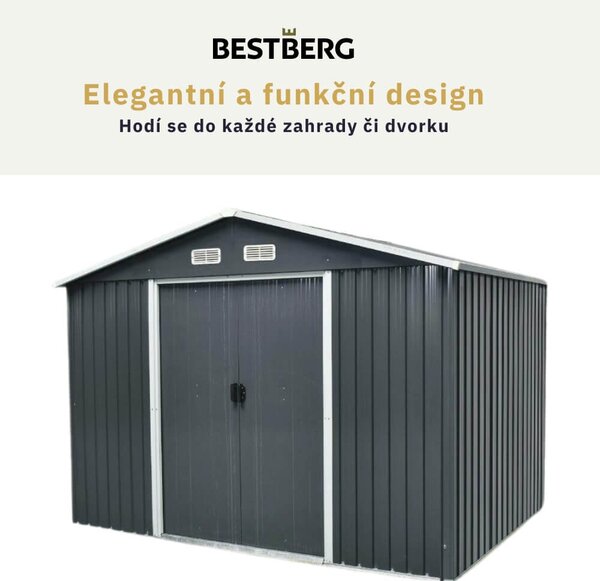 Záhradný domček BestBerg ZDB-7A / 7,2 m² / 301 x 238 x 214 cm / šedá