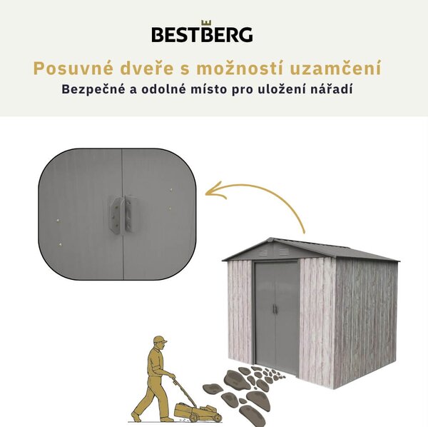 Záhradný domček BestBerg ZDB-4SD / 4,1 m² / 236 x 174 x 206 cm / dekor biele drevo / sivá