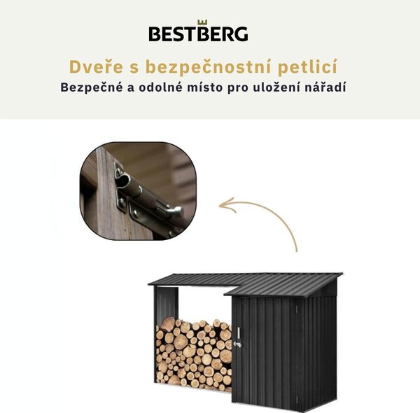 Záhradný drevník BestBerg DD-3A / 2,8 m² / 270 x 105 x 158 cm / šedá