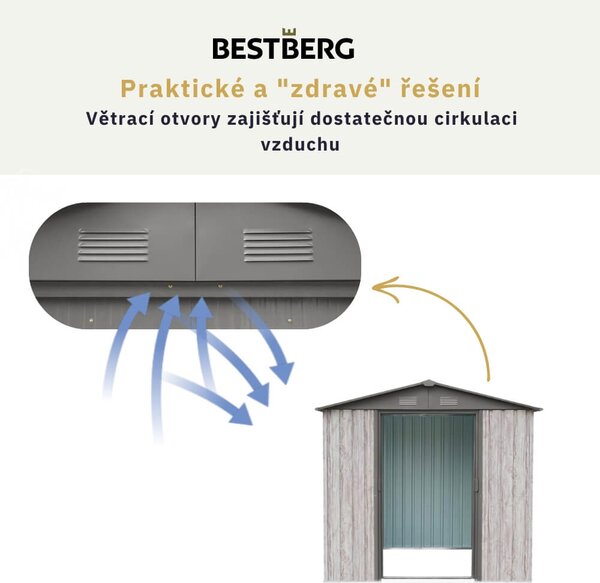 Záhradný domček BestBerg ZDB-4SD / 4,1 m² / 236 x 174 x 206 cm / dekor biele drevo / sivá