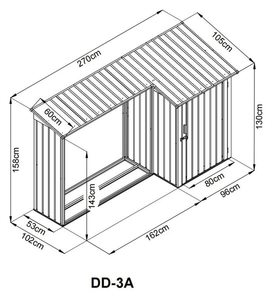 Záhradný drevník BestBerg DD-3A / 2,8 m² / 270 x 105 x 158 cm / šedá