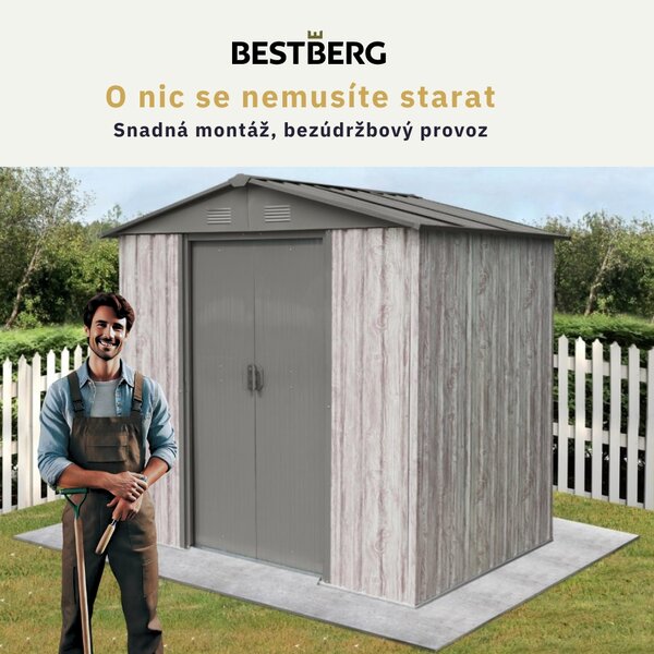 Záhradný domček BestBerg ZDB-2SD / 2,5 m² / 194 x 131 x 184 cm / dekor biele drevo / sivá