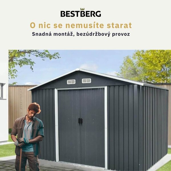 Záhradný domček BestBerg ZDB-7A / 7,2 m² / 301 x 238 x 214 cm / šedá