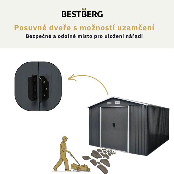 Záhradný domček BestBerg ZDB-9A / 9 m² / 279 x 324 x 211 cm / šedá