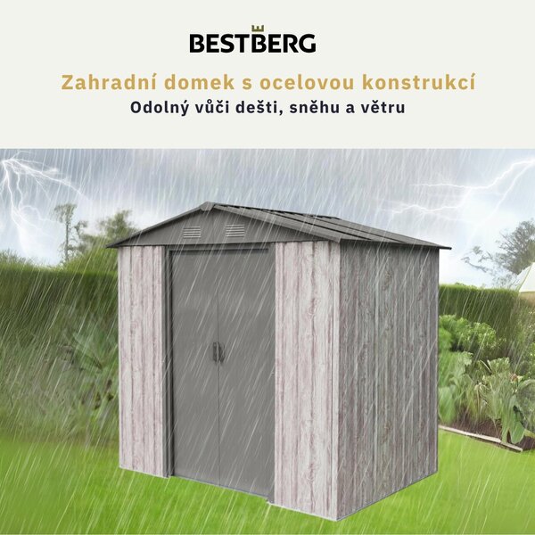 Záhradný domček BestBerg ZDB-2SD / 2,5 m² / 194 x 131 x 184 cm / dekor biele drevo / sivá