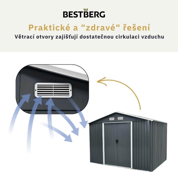 Záhradný domček BestBerg ZDB-7A / 7,2 m² / 301 x 238 x 214 cm / šedá