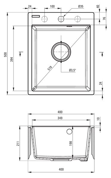 Deante Corio, 1-komorový granitový drez 400x500x211mm, šedá metalíza, DEA-ZRC_S103