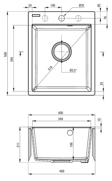 Deante Corio, granitový 1-komorový drez 500x400x211mm + čierna drezová batéria, šedá metalíza, DEA-ZRCBS103