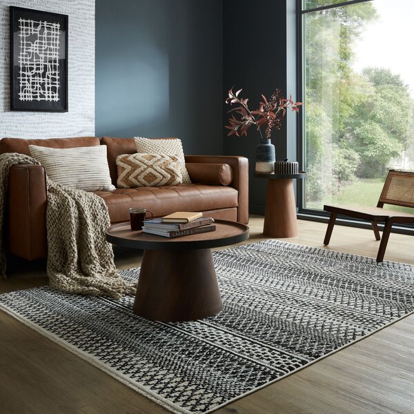 Flair Rugs, Kusový koberec Santiago Camino Black/White, 160x230, čiernobiela, obývacia izba