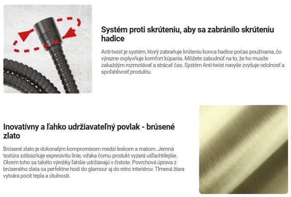 Deante Deante, sprchová hadica 150cm s oceľovým opletením, zlatá matná, DEA-NDA_R53W