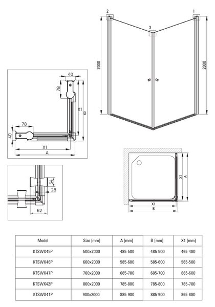 Deante Kerria Plus, 1-krídlové sprchové dvere 50x200 cm, 6mm číre sklo, chrómový profil, DEA-KTSW045P