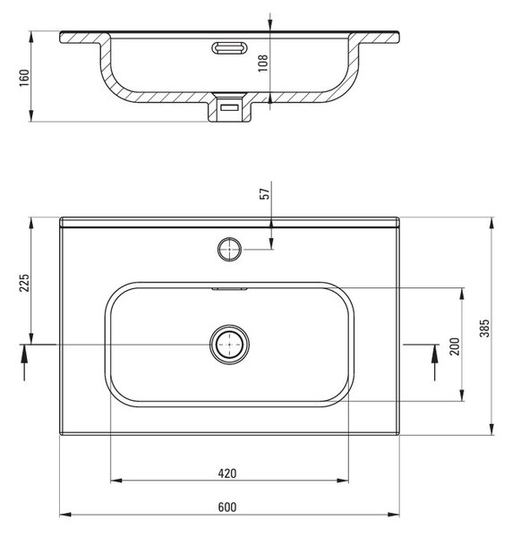 Deante Tubo, keramické umývadlo na zapustenie 600x385x160 mm, biela lesklá, DEA-CTU_6U6M