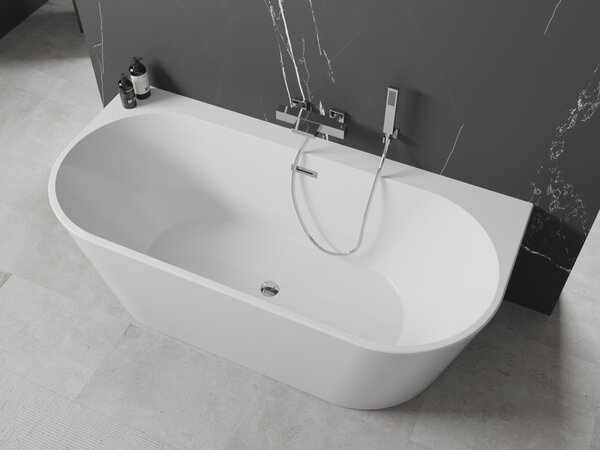 Mexen Oval+, voľne stojaca vaňa ku stene 170 x 80 cm, biela lesklá, chrómový prepad, 52681708000-01