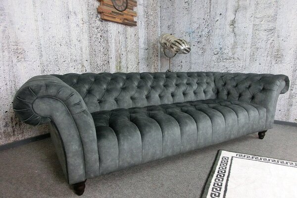 (3281) CANYON Chesterfield luxusná pohovka zamatová sivá
