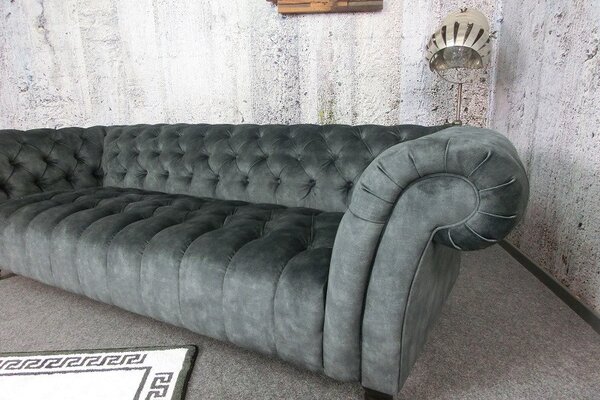 (3281) CANYON Chesterfield luxusná pohovka zamatová sivá