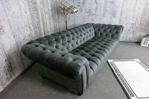 (3281) CANYON Chesterfield luxusná pohovka zamatová sivá