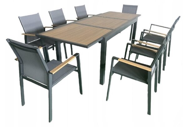 Záhradný nábytok, rozkladací stôl 160/240 cm, 8 stoličiek GRILL&GARDEN