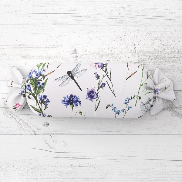 Biante Vankúš valec bonbon Sandra SA-429 Lúčne kvietky s vážkami 15x40 cm