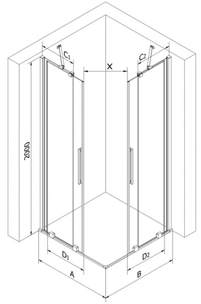Mexen Velar Duo, sprchový kút s posuvnými dverami 80 x 80 cm, 8mm šedé sklo, biela matná, 871-080-080-42-20