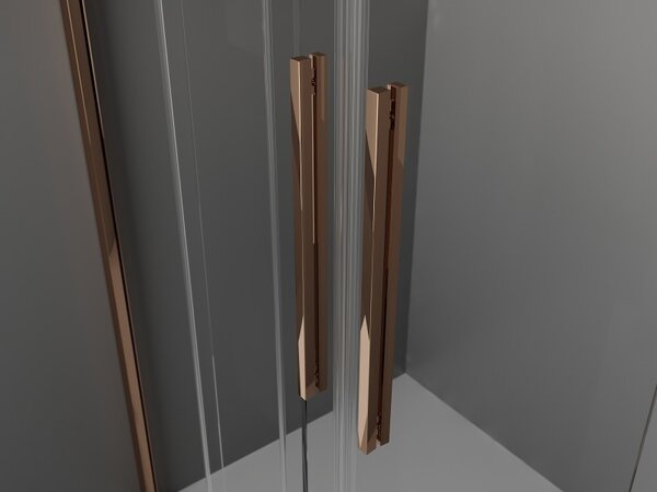 Mexen Velar Duo, posuvné sprchové dvere do otvoru 140 cm, 8mm šedé sklo, ružové zlato, 871-140-000-42-60
