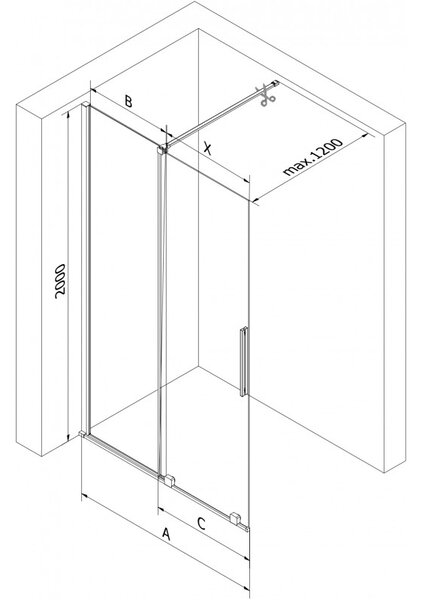 Mexen Velar, posuvné dvere do otvoru typ Walk-In 75 cm, 8mm číre sklo, biela, 871-075-000-03-20