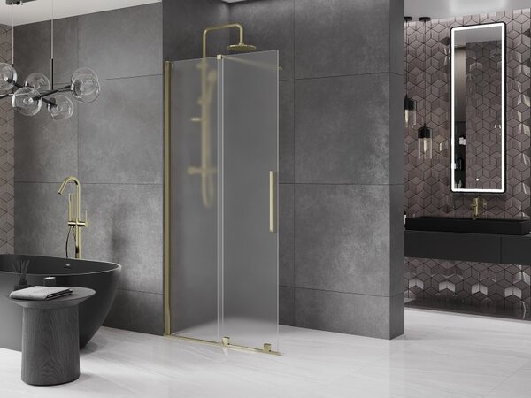 Mexen Velar, sprchová zástena s posuvnými dverami Walk-in 110 x 200 cm, 8mm sklo námraza, zlatá lesklá, 871-110-000-33-50