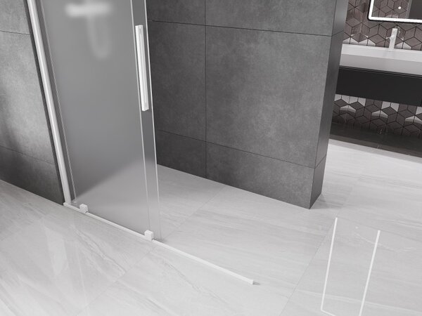 Mexen Velar, sprchová zástena s posuvnými dverami Walk-in 140 x 200 cm, 8mm sklo námraza, biela matná, 871-140-000-33-20