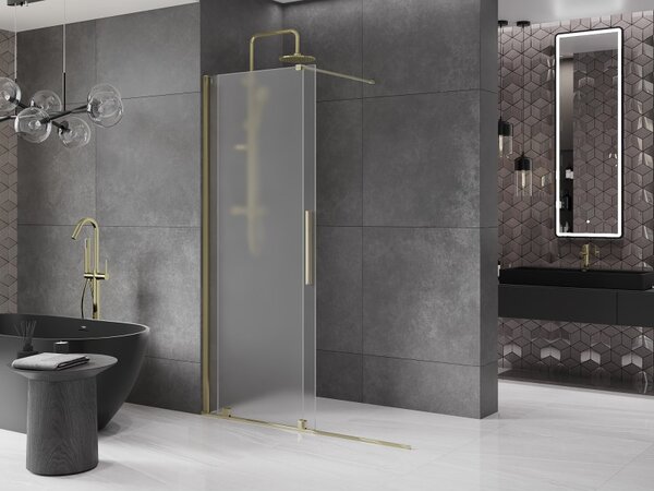 Mexen Velar, sprchová zástena s posuvnými dverami Walk-in 150 x 200 cm, 8mm sklo námraza, zlatá lesklá, 871-150-000-33-50
