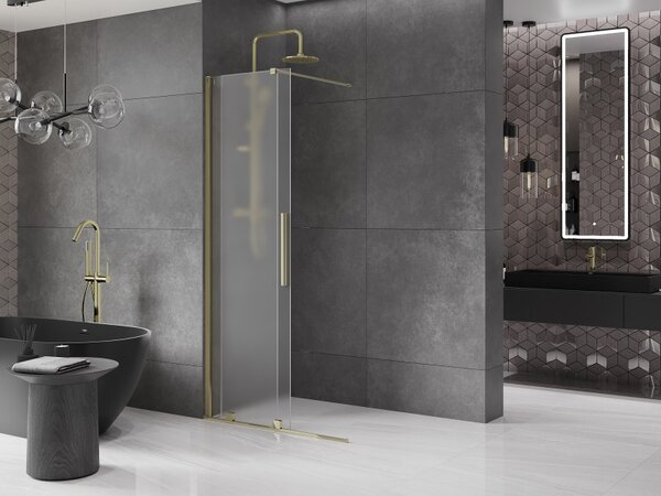 Mexen Velar, sprchová zástena s posuvnými dverami Walk-in 110 x 200 cm, 8mm sklo námraza, zlatá lesklá, 871-110-000-33-50