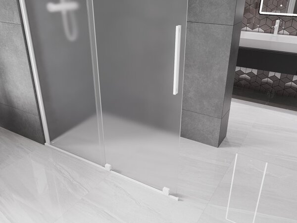 Mexen Velar, sprchová zástena s posuvnými dverami Walk-in 140 x 200 cm, 8mm sklo námraza, biela matná, 871-140-000-33-20