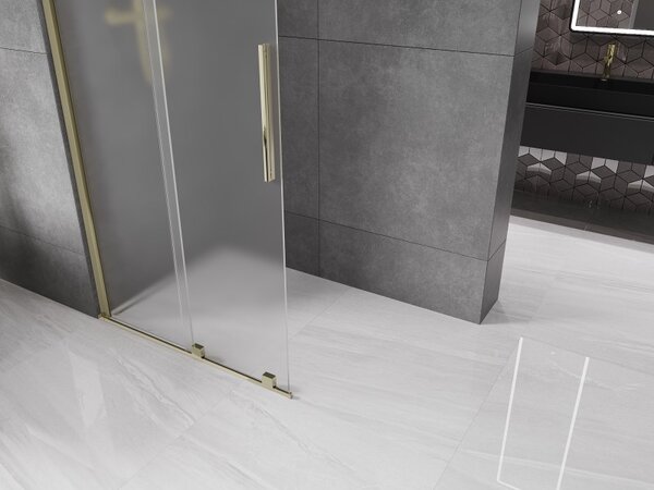 Mexen Velar, sprchová zástena s posuvnými dverami Walk-in 110 x 200 cm, 8mm sklo námraza, zlatá lesklá, 871-110-000-33-50