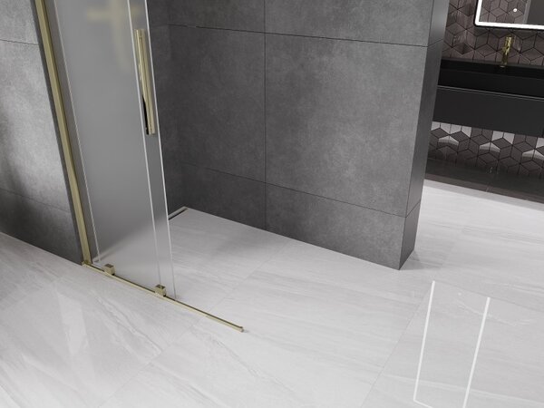 Mexen Velar, sprchová zástena s posuvnými dverami Walk-in 110 x 200 cm, 8mm sklo námraza, zlatá lesklá, 871-110-000-33-50