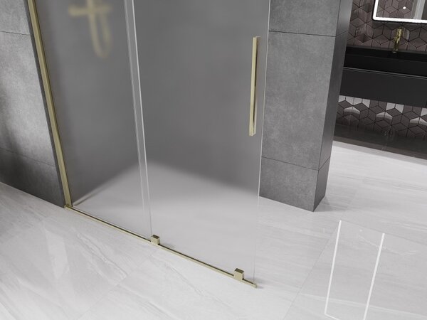 Mexen Velar, sprchová zástena s posuvnými dverami Walk-in 150 x 200 cm, 8mm sklo námraza, zlatá lesklá, 871-150-000-33-50