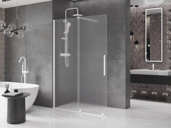 Mexen Velar, sprchová zástena s posuvnými dverami Walk-in 140 x 200 cm, 8mm sklo námraza, biela matná, 871-140-000-33-20