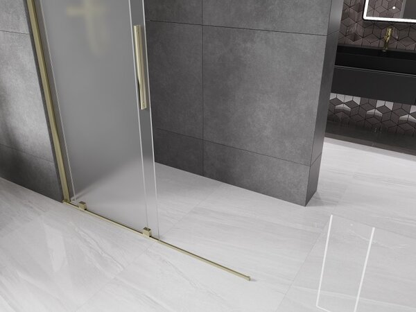 Mexen Velar, sprchová zástena s posuvnými dverami Walk-in 150 x 200 cm, 8mm sklo námraza, zlatá lesklá, 871-150-000-33-50