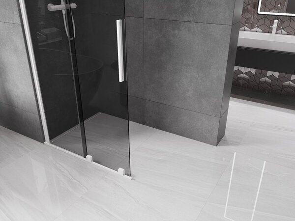 Mexen Velar, sprchová zástena s posuvnými dverami Walk-in 70 x 200 cm, 8mm šedé sklo, biela matná, 871-070-000-43-20