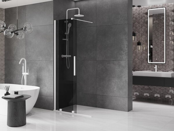 Mexen Velar, sprchová zástena s posuvnými dverami Walk-in 70 x 200 cm, 8mm šedé sklo, biela matná, 871-070-000-43-20