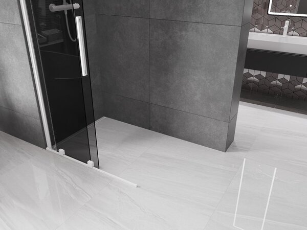 Mexen Velar, sprchová zástena s posuvnými dverami Walk-in 70 x 200 cm, 8mm šedé sklo, biela matná, 871-070-000-43-20