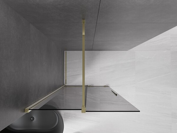 Mexen Velar, sprchová zástena s posuvnými dverami Walk-in 100 x 200 cm, 8mm šedé sklo, zlatá lesklá, 871-100-000-43-50