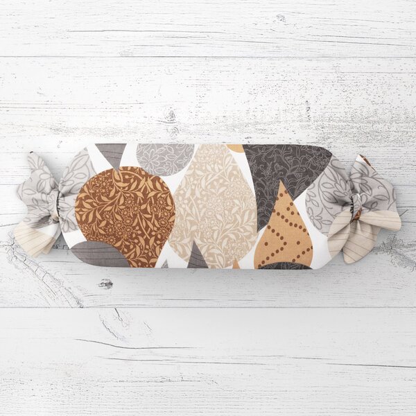 Biante Vankúš valec bonbon Sandra SA-507 Hnedo-sivé kvapky s ornamentami 15x40 cm