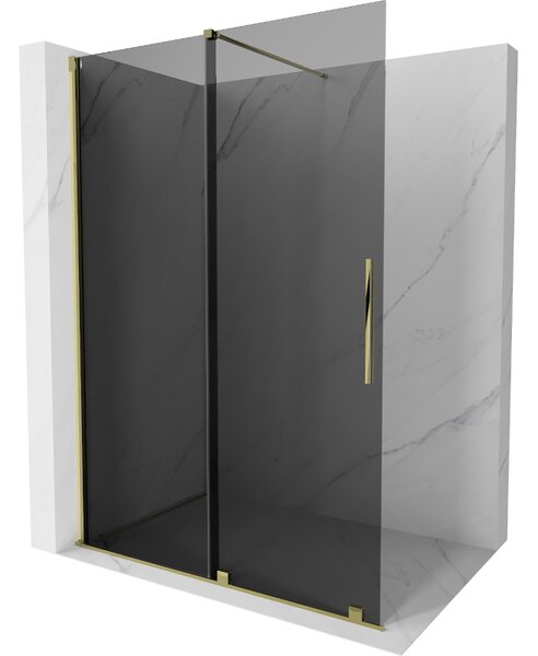 Mexen Velar, sprchová zástena s posuvnými dverami Walk-in 140 x 200 cm, 8mm šedé sklo, zlatá lesklá, 871-140-000-43-50