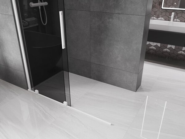 Mexen Velar, sprchová zástena s posuvnými dverami Walk-in 130 x 200 cm, 8mm šedé sklo, biela matná, 871-130-000-43-20