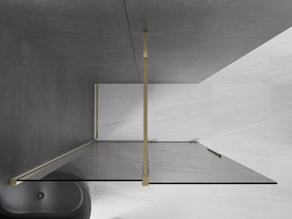 Mexen Velar, sprchová zástena s posuvnými dverami Walk-in 140 x 200 cm, 8mm šedé sklo, zlatá lesklá, 871-140-000-43-50