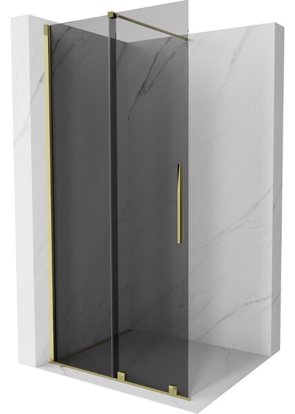 Mexen Velar, sprchová zástena s posuvnými dverami Walk-in 100 x 200 cm, 8mm šedé sklo, zlatá lesklá, 871-100-000-43-50