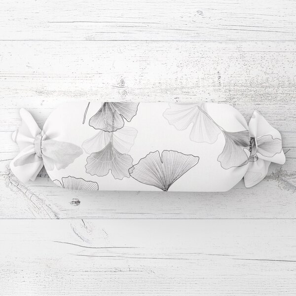 Biante Vankúš valec bonbon Sandra SA-512 Sivo-biele ginkgo listy na bielom 15x40 cm