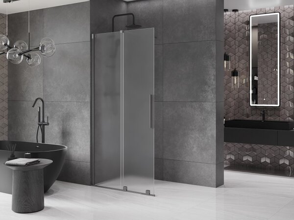 Mexen Velar, sprchová zástena s posuvnými dverami Walk-in 85 x 200 cm, 8mm sklo námraza, grafit brúsený, 871-085-000-33-66